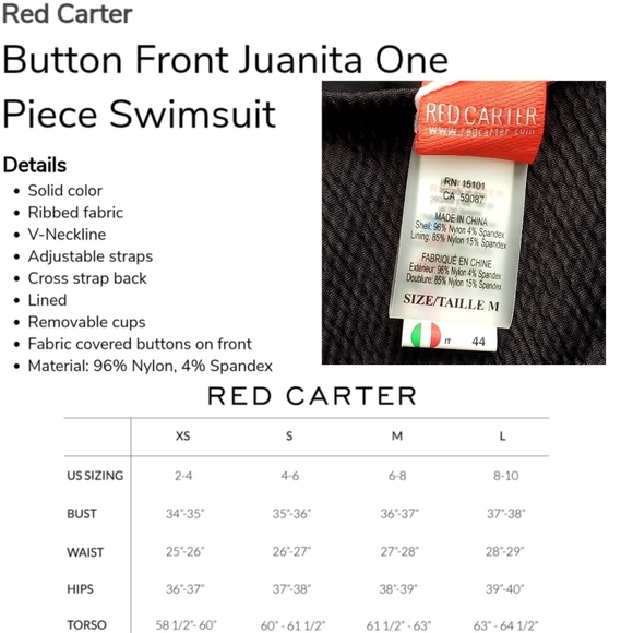 Red Carter Juanita One Piece Swimsuit NEW button front black - Picture 5 of 6
